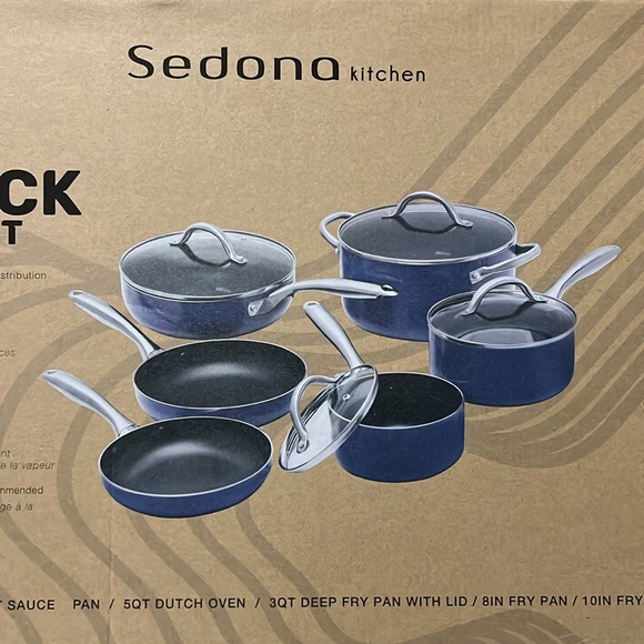NWT Sedona 10-Piece Non-Stick Cookware Set with Tempered Glass Lid, NEW in Box - Picture 7 of 8